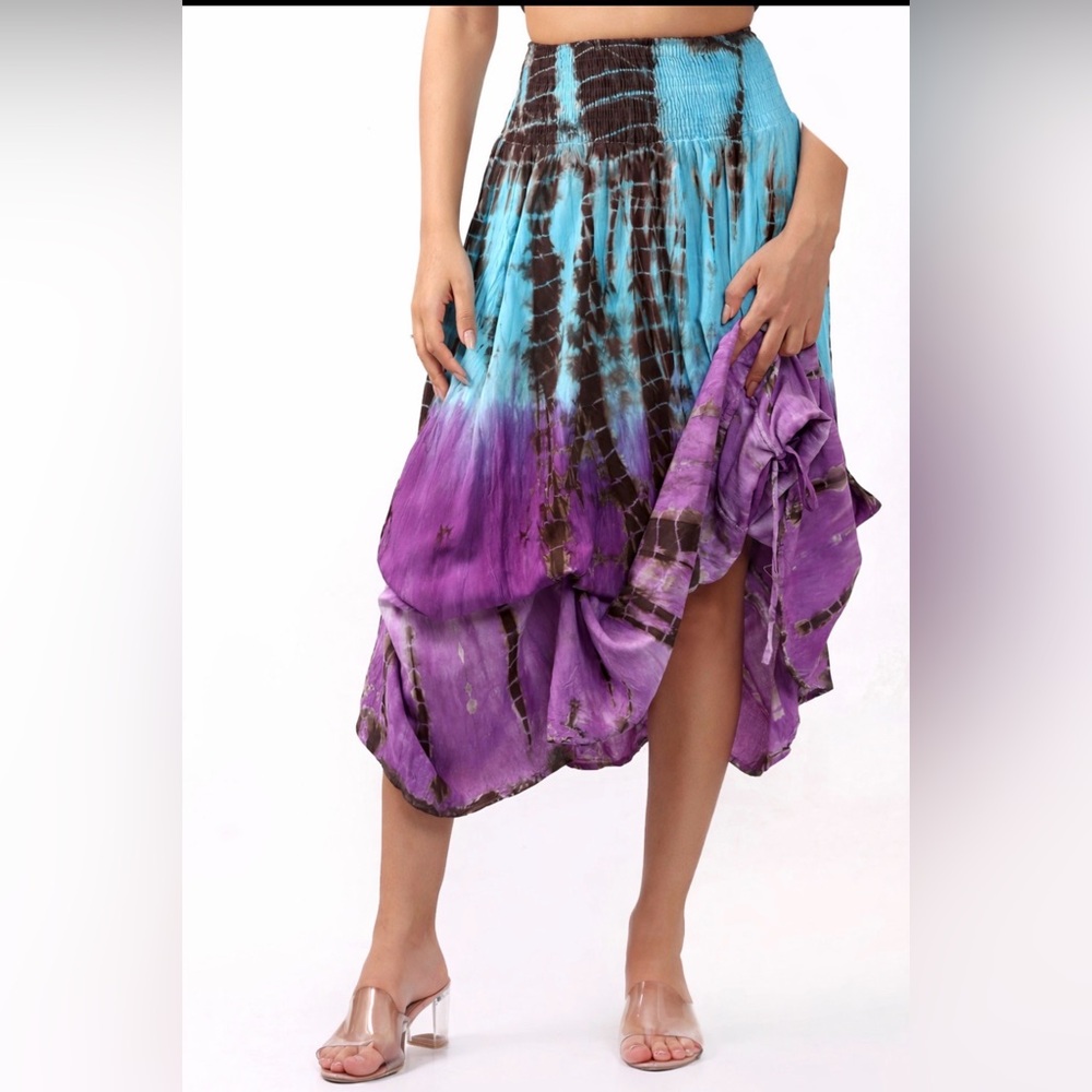 Wevez Rayon Tie Dye Long Skirt in Turquoise~Vibrant Purple~Brown~OS Regular~NWT - Picture 11 of 16